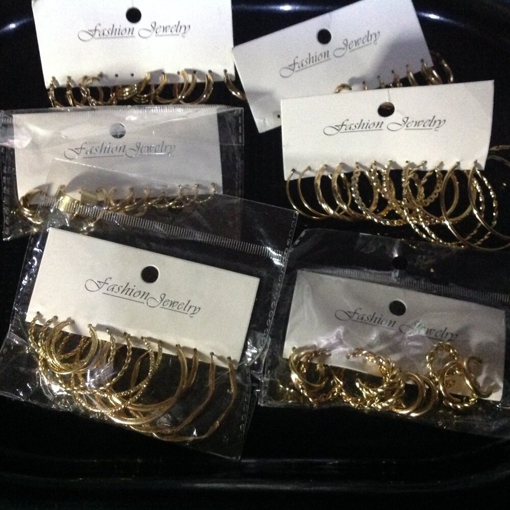 **Sale** 32 Pair Lot of Retro Gold Tone Pierced Hoop Earrings